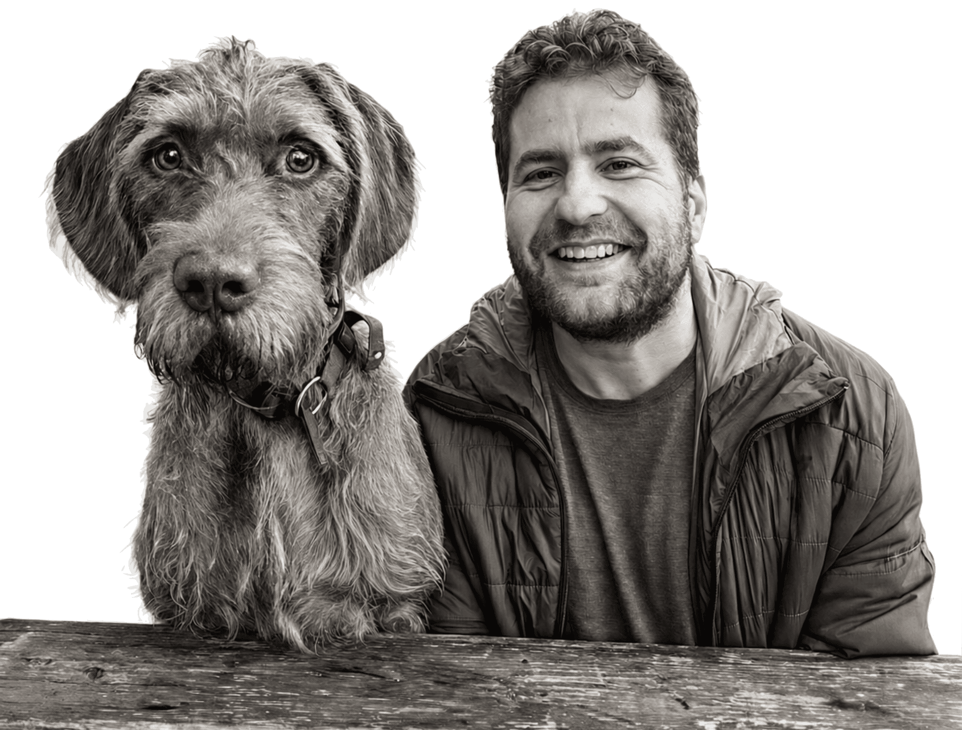 Porträt von Wolfram Huke mit Hund